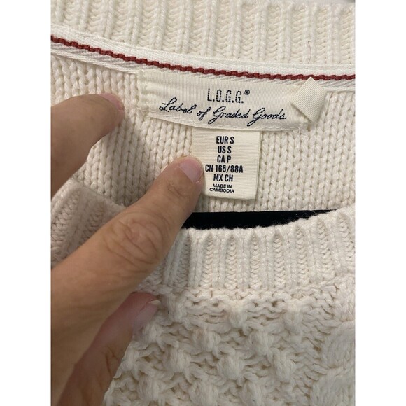 LOGG Label of Graded Goods Sweater H&M Chunky Cable Knit Off White Ivory Size Sm - Picture 2 of 6